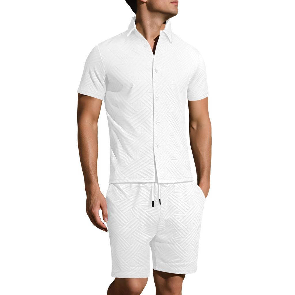 Men's Summer -Color Shirt And Shorts Set