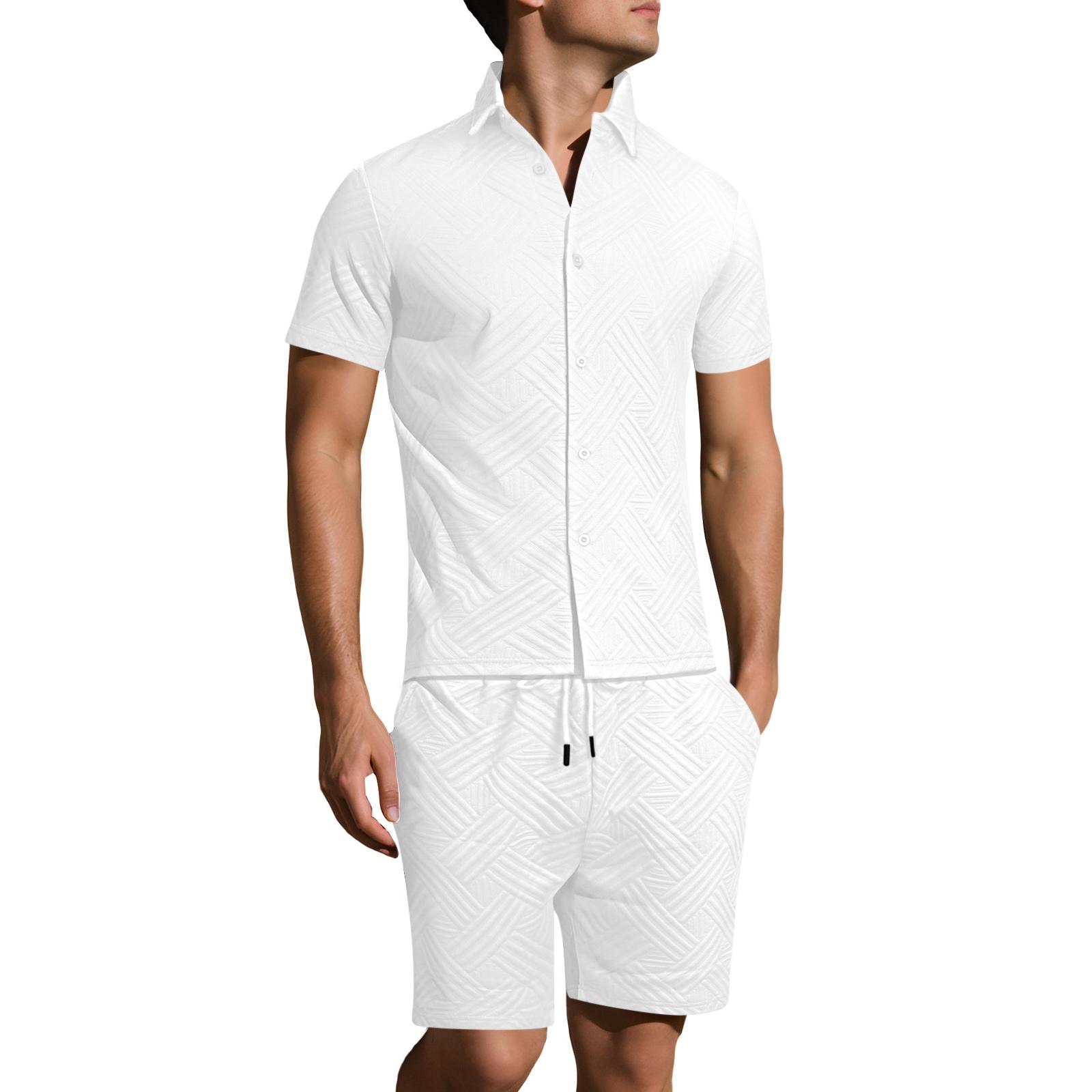 

Men s Summer -Color Shirt And Shorts Set XL білий