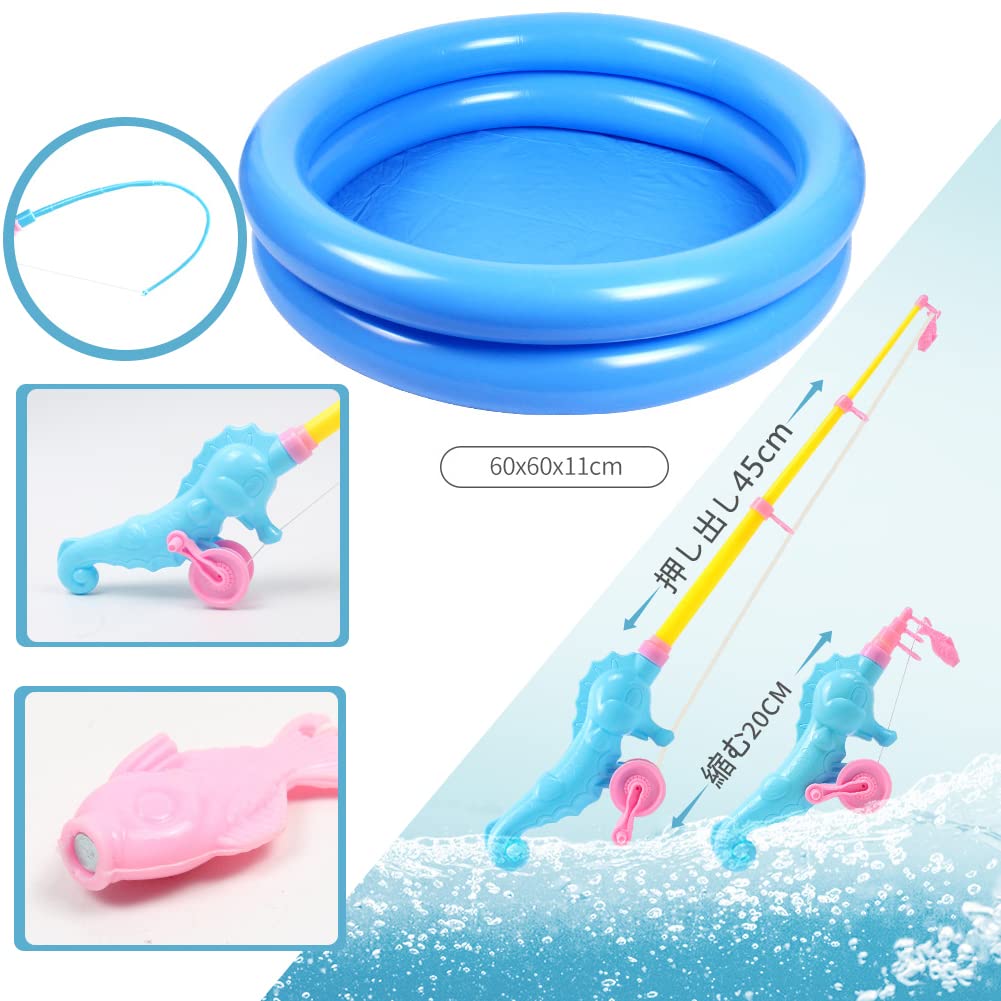 Set of 50 Magnetic Fishing Toys for Kids, Water Play, Fishing Sand Toys, Bath Toys, Magnetic Fishing Games, Inflatable Pools, Round Pools, Summer