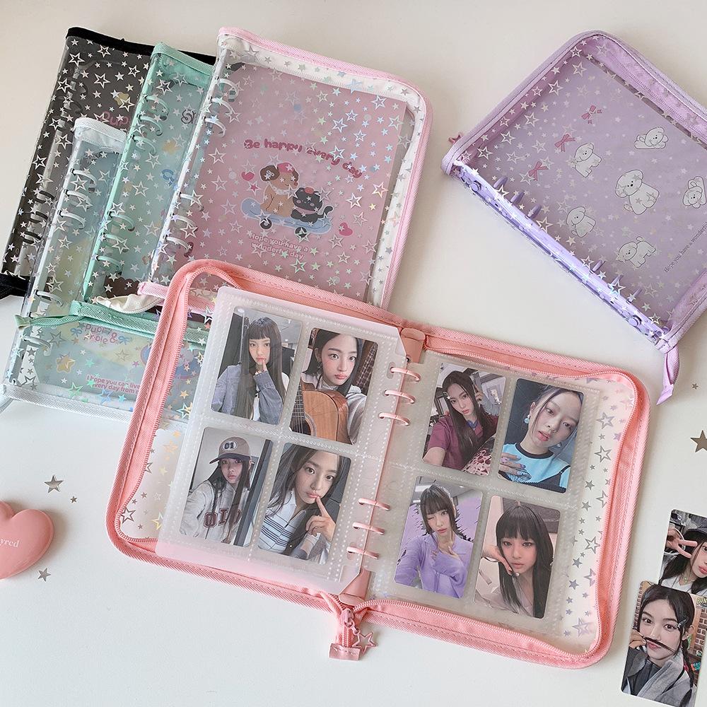 A5 Laser Star Zipper Binder Photo Card Collection Book Transparent Album A5 Card Album 3-inch Love Small Card Storage Album