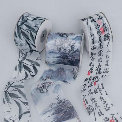 Elegant and Exquisite Chinese Style Ribbon Ribbon Hanfu Decoration Headdress Hairpin Bow Material Ink Landscape Painting Crafts Making Ribbons