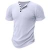 Summer Men T-shirt Short Sleeves Buttoned V Neck Solid Color Thread Knitted Stretchy Slim Fit American Style Muscle Guy Fitness Workout Top