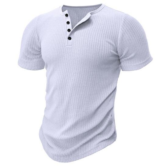 Letní pánské tričko s krátkým rukávem, knoflíkovým výstřihem do V, jednobarevné, žebrovaně pletené, pružné, slim fit, americký styl, pro svalovce, fitness, cvičební top