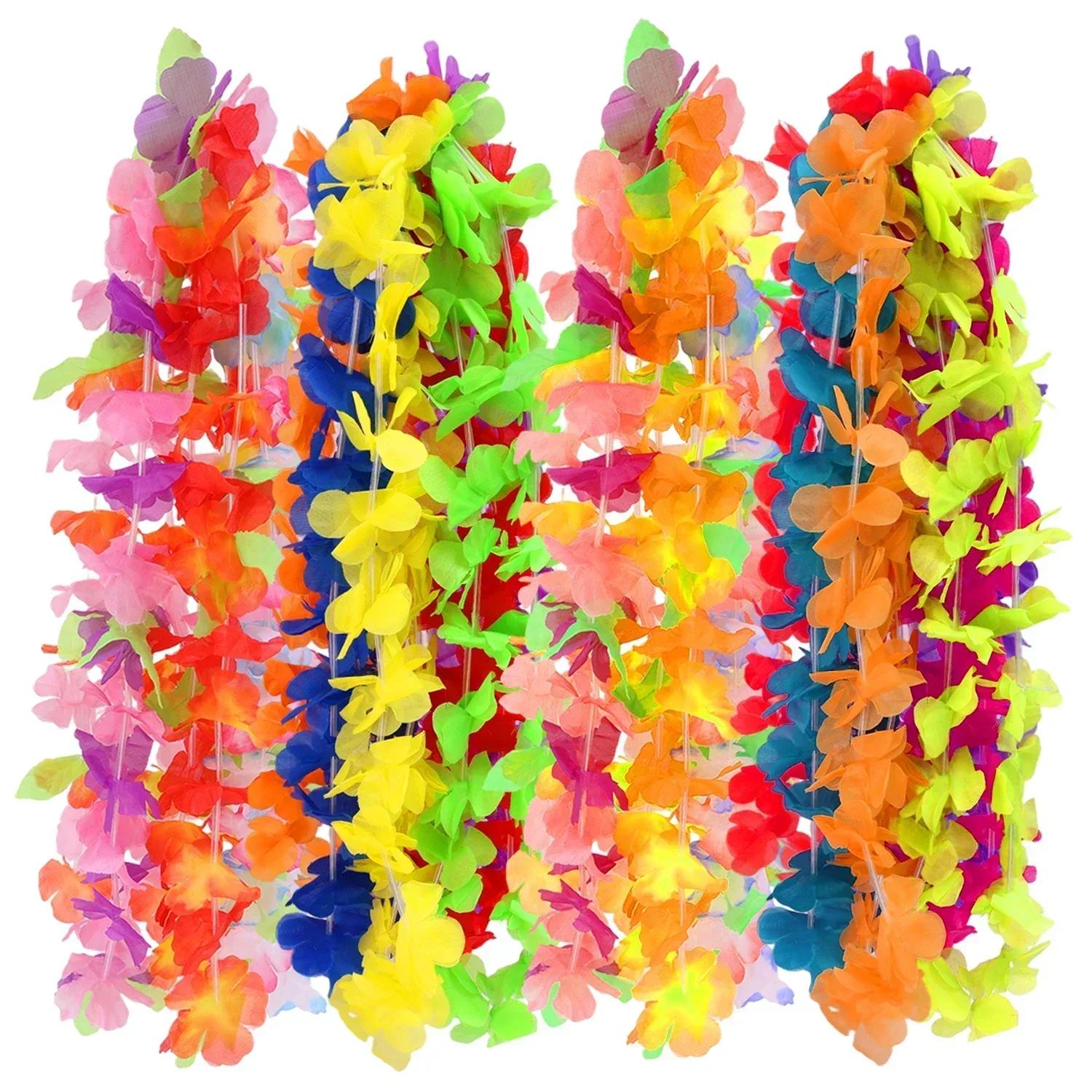 

100/5pcs Hawaiian Artificial Flower Wreath Necklace Summer Tropical Beach Theme Party Garland Wedding Birthday Party Decoration 5PCS