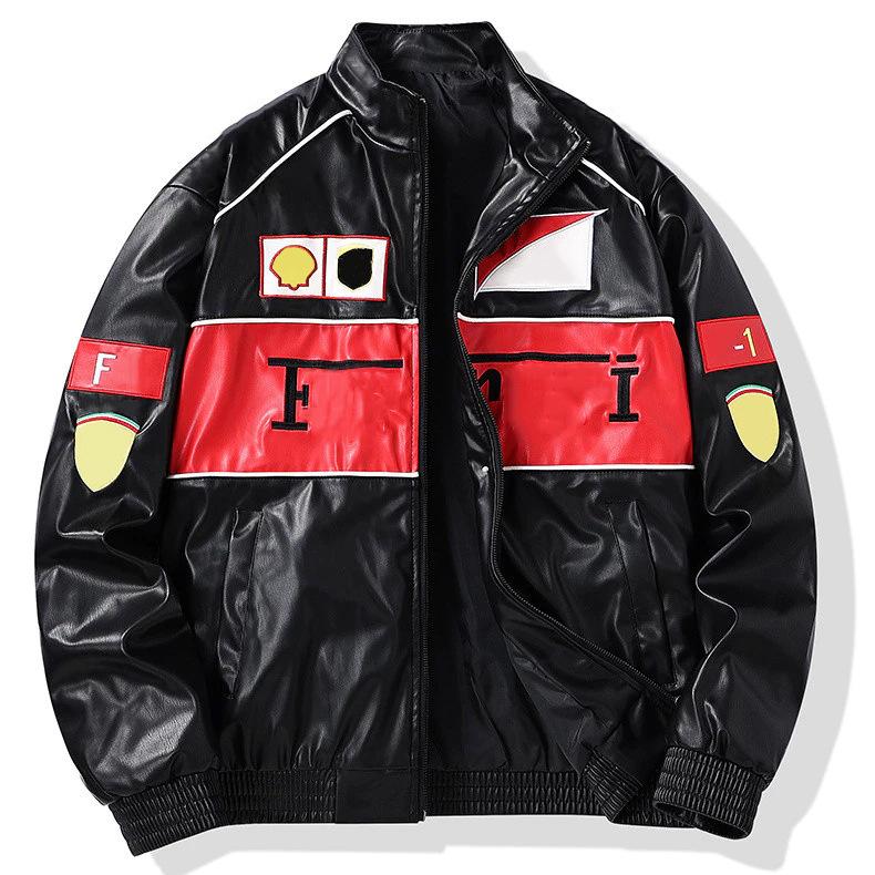 

Racing Suit Leather Jacket Embroidered Men s Baseball Couple Motorcycle Riding Windproof XL чёрный
