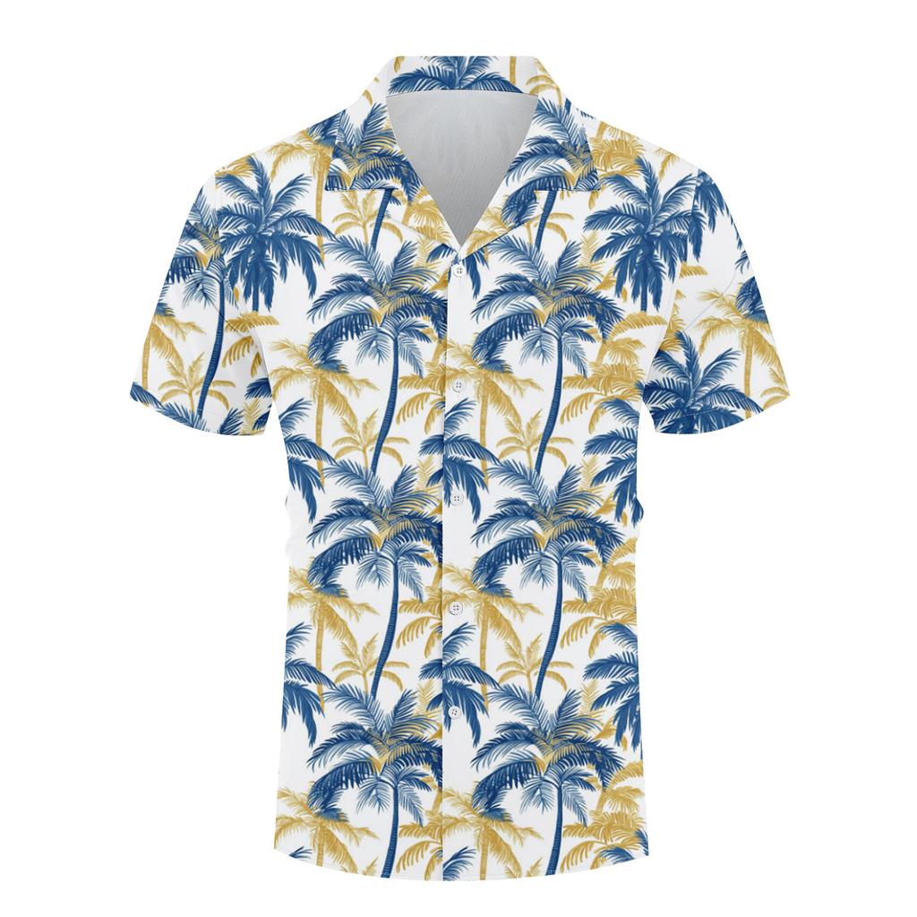 Men's Vintage Button Down Bowling Shirts Short Sleeve Summer Beach Shirt