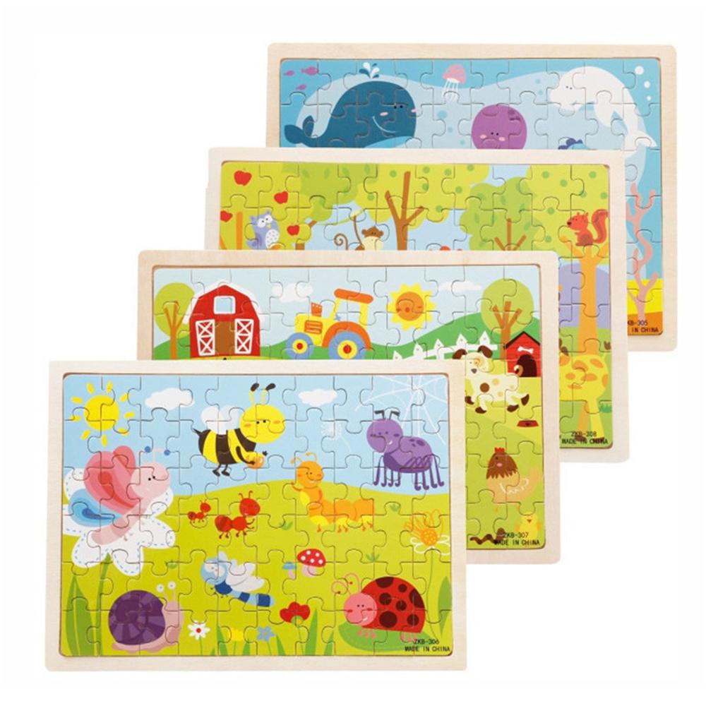 Kids Wooden Cartoon Cognitive Puzzle Baby Colorful Educational Toy For Toddler