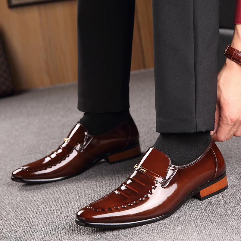 REEHEMES Men's British Business Dress Leather Shoes Men's Breathable Pointed Bright Leather Korean Edition Men's Shoes Leather Shoes
