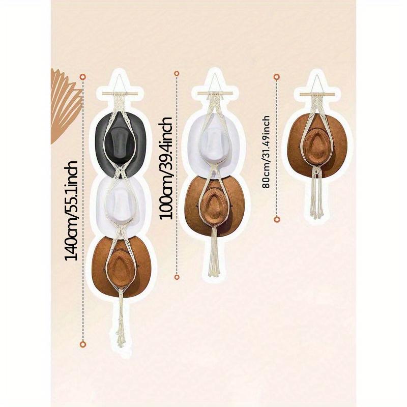 1pc/1 Set Macrame Wood Hat Rack Woven Hat Rack Handmade Hat Organizer Wall Hanging Shelves Cowboy Cap Rack for Baseball Dormitory Study Over Door