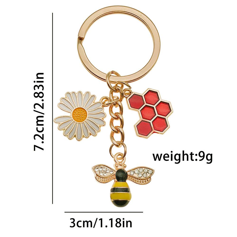 Personalized Pearl Bee & Sunflower Honeycomb Keychain Charm