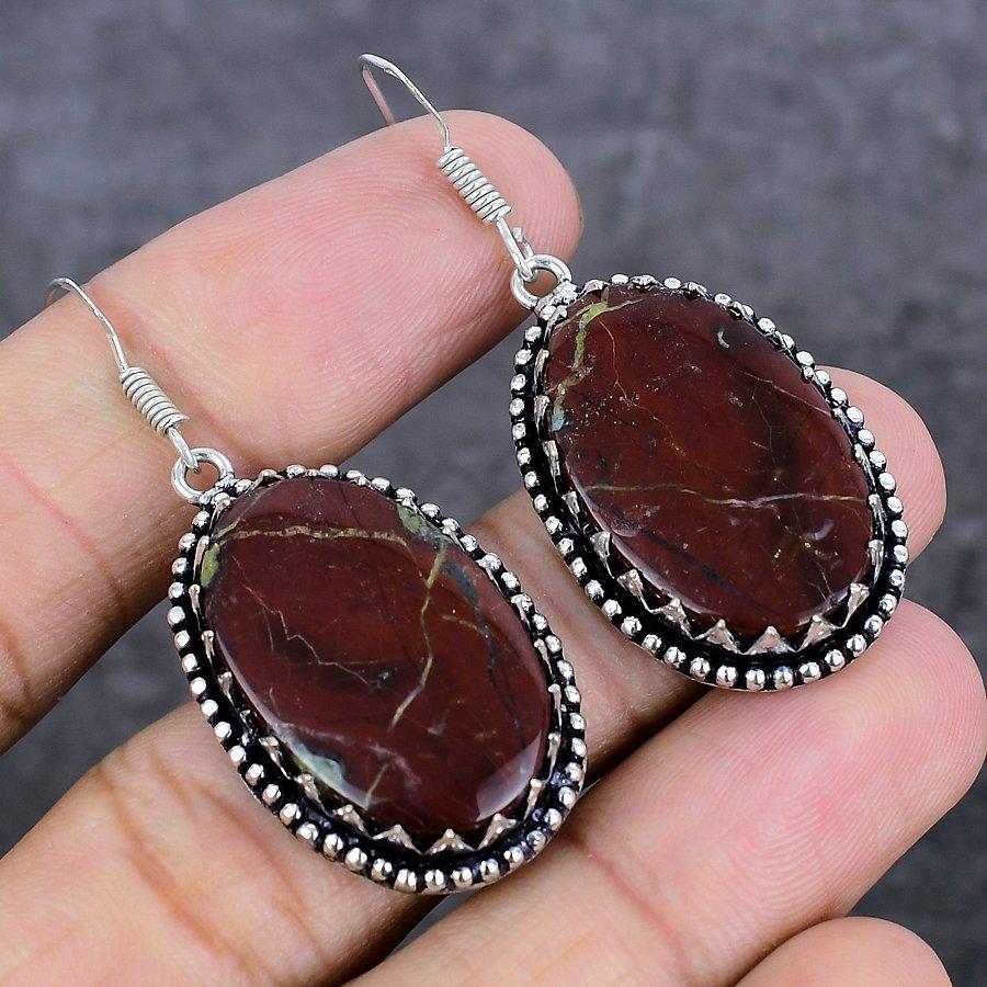 Natural Dragon Blood Gemstone 925 Sterling Silver Jewelry Earring 2.05" P5b51
