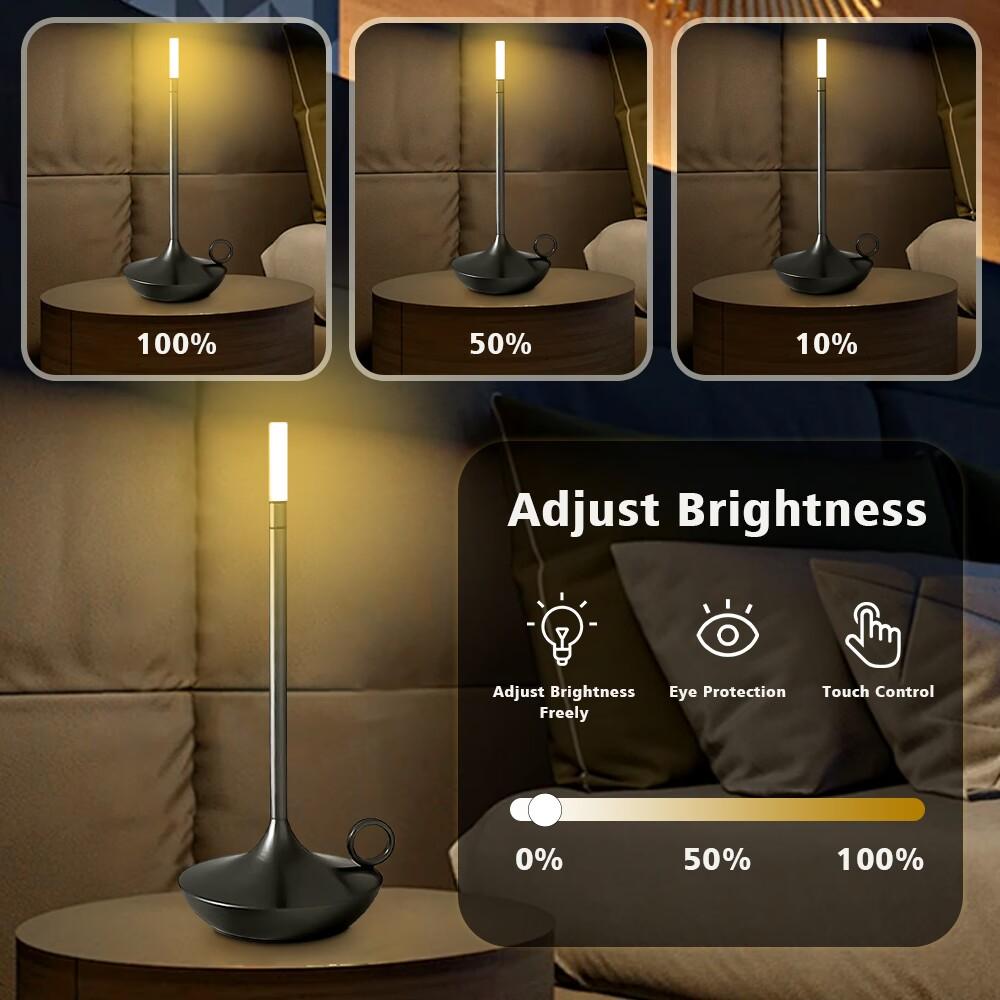 LED Metal Desk Light Touch Switch USB Charging Bedside Decorative Light Bar Atmosphere Creative Candle Desk Light Vintage Lamp