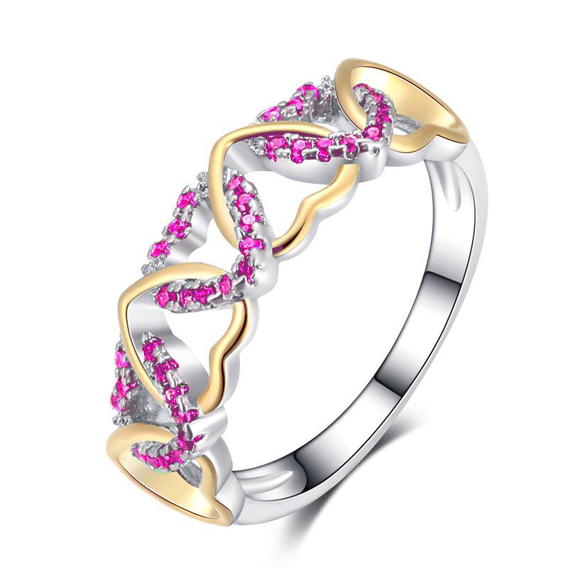 Popular Two-Tone Ring For Women, Creative Color Zircon-Encrusted Heart Ring