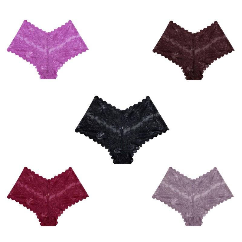 Allofme 5st/kit Spetstrosor för kvinnor Sexiga V-midjedesign Underkläder Andas underkläder för kvinnliga trosor Hollow Out Blommiga trosor