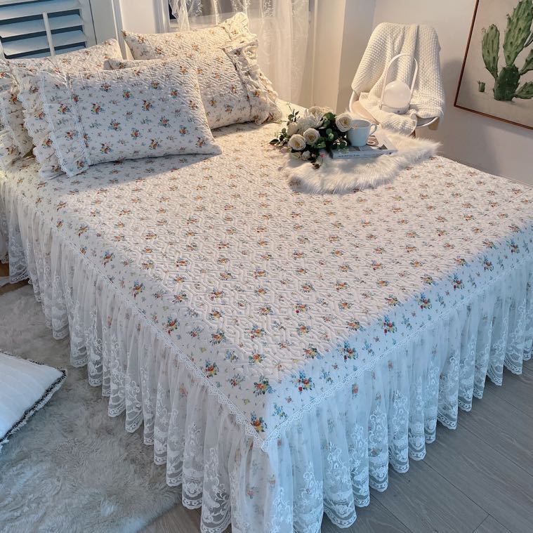Luxury American Floral Bedding 100% Cotton Quilted Lace Ruffles Bed Skirt Mattress Cover Bedspread Pillowcases Nordic Size 1/3Pc