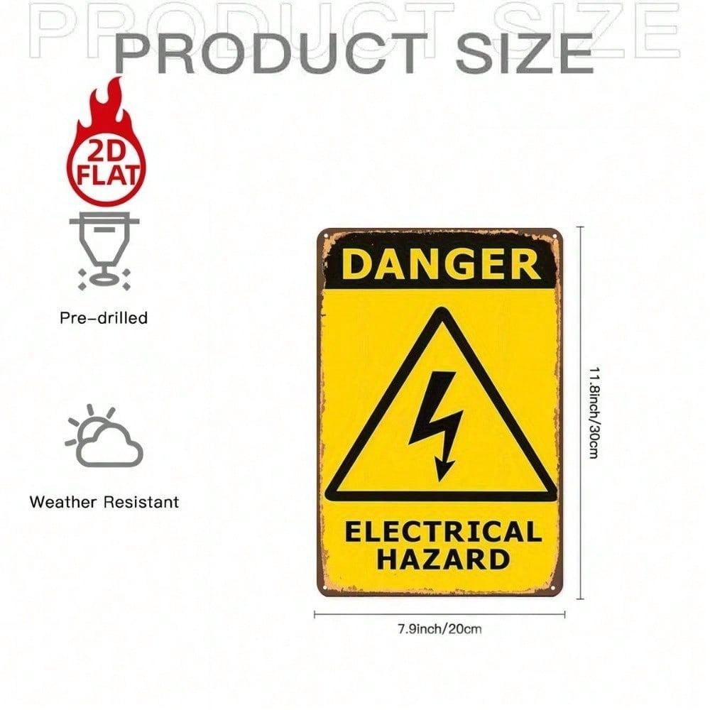 1pc Vintage Electrical Hazard Warning Sign 8x12in Metal Plaque Retro Safety Decor for Garage Bar Restaurant Door