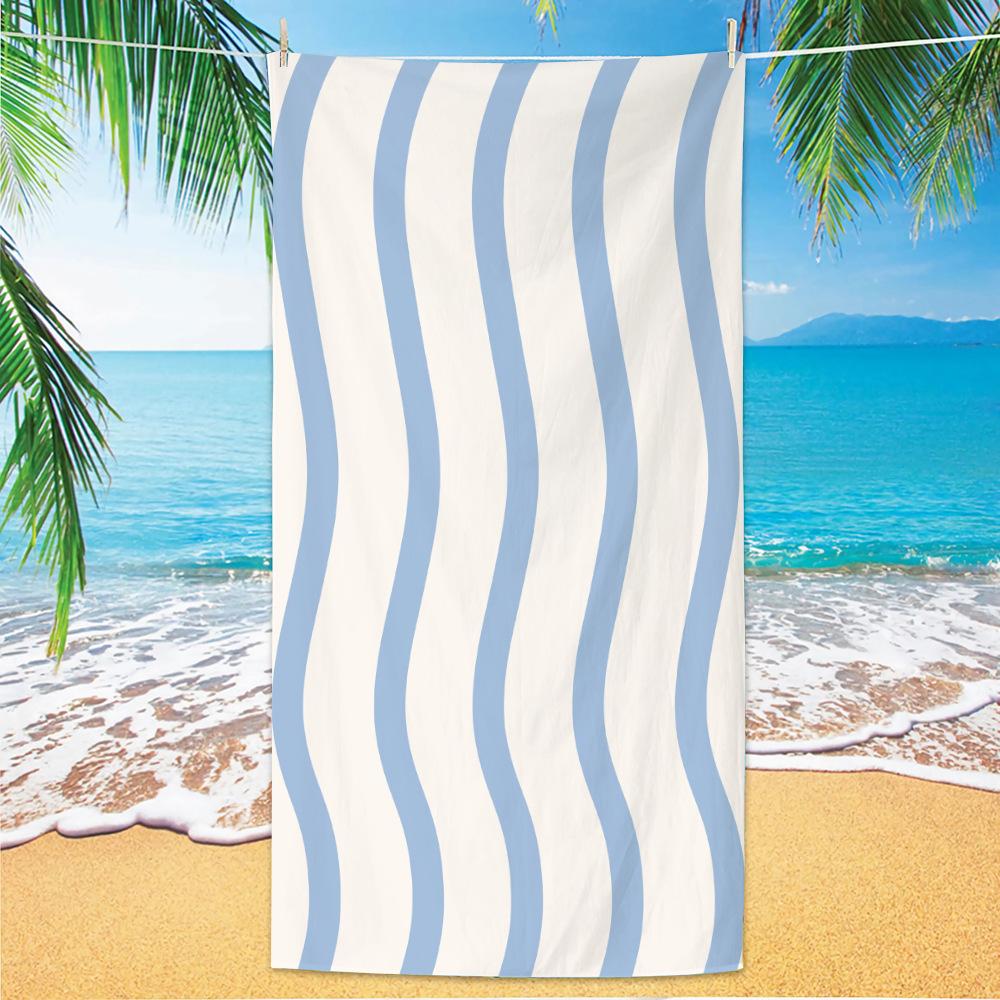 Blue Watercolor Stripe Beach Towel Oversized Quick Dry Microfiber Bath Towel Soft Sand Towel for Beach Travel Swimming Vacation