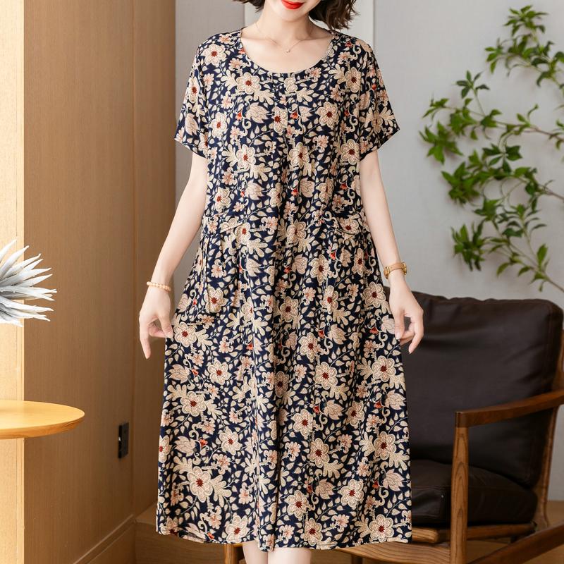 

Элегантное платье больших размеров для женщин, длинные платья с короткими рукавами, летняя женская одежда среднего возраста 5XL