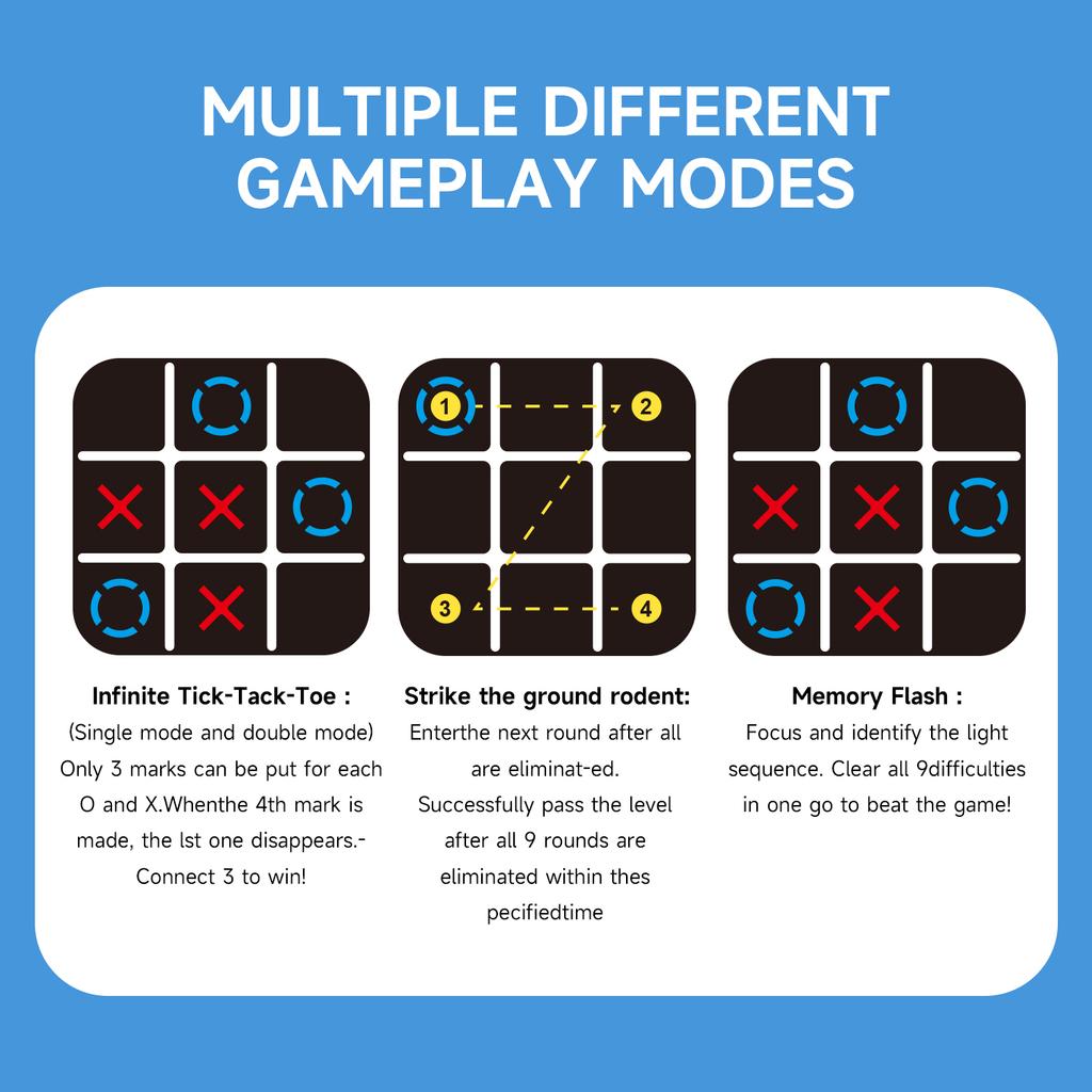 4in1 Tic Tac Toe Electronic Handheld Personal Challenge Game Console, Party Puzzle Interactive Game Toy Christmas Birthday Gifts