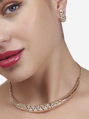 Rose Gold Cubic Zirconia Party Bling Necklace & Earring Set For Women
