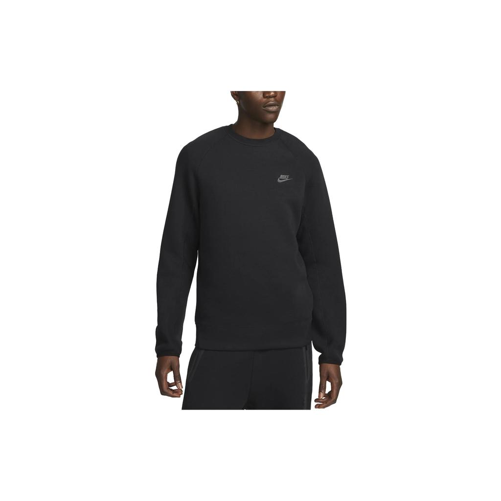 Nike Sportswear Tech Fleece Logo Print Crewneck Sweatshirt Men Tops Black FB7916-010