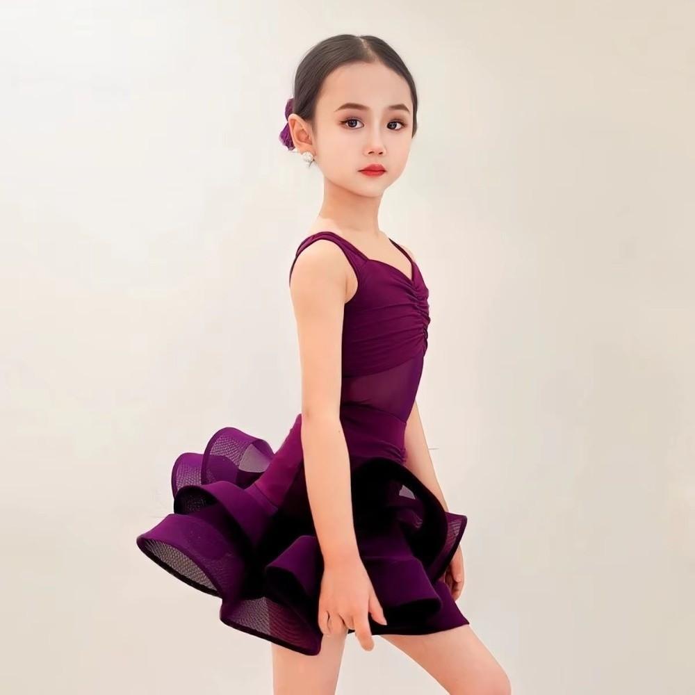 Purple Ballroom Dance Costume Professional Stage Costume Kids Latin Dance Dress  Children Girls