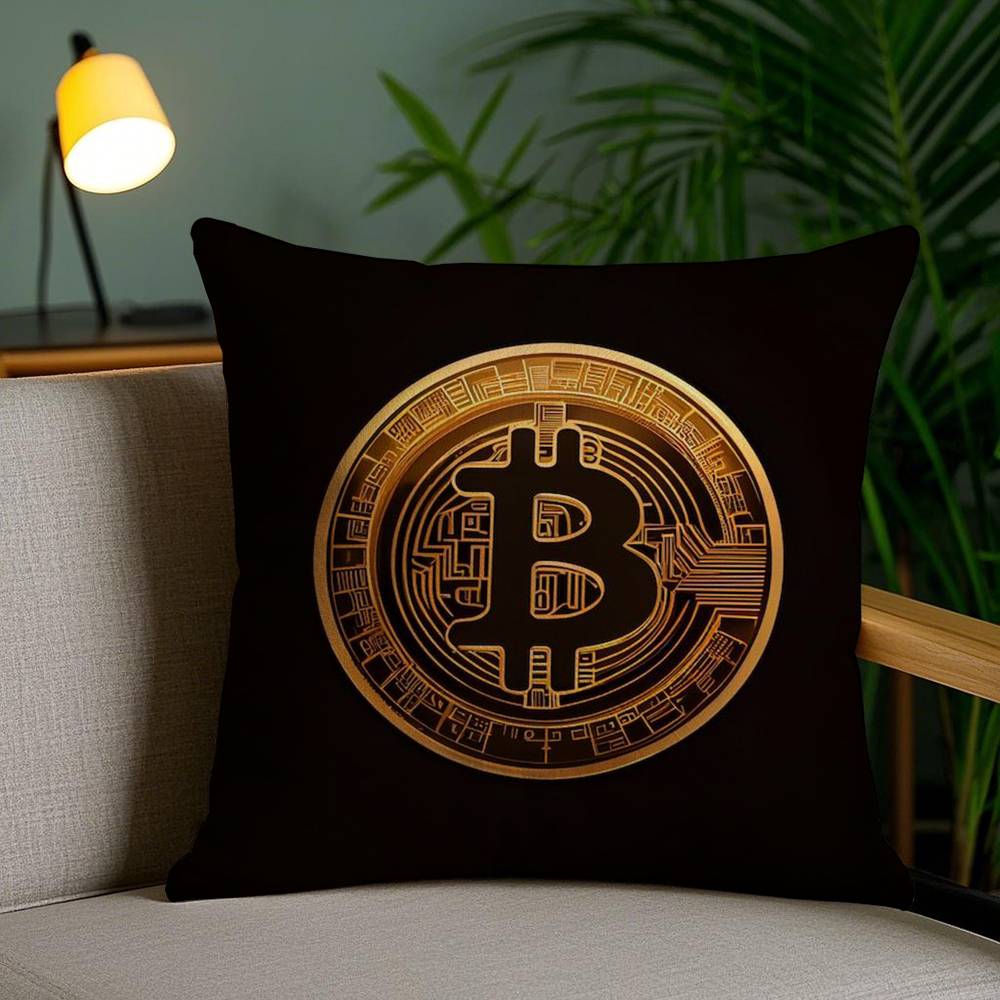 Bitcoin Cryptocurrency Btc Pillow Case Home Dorm Chair Back Short Plush Double-sided Printing Office Nap Time Cushion Cover