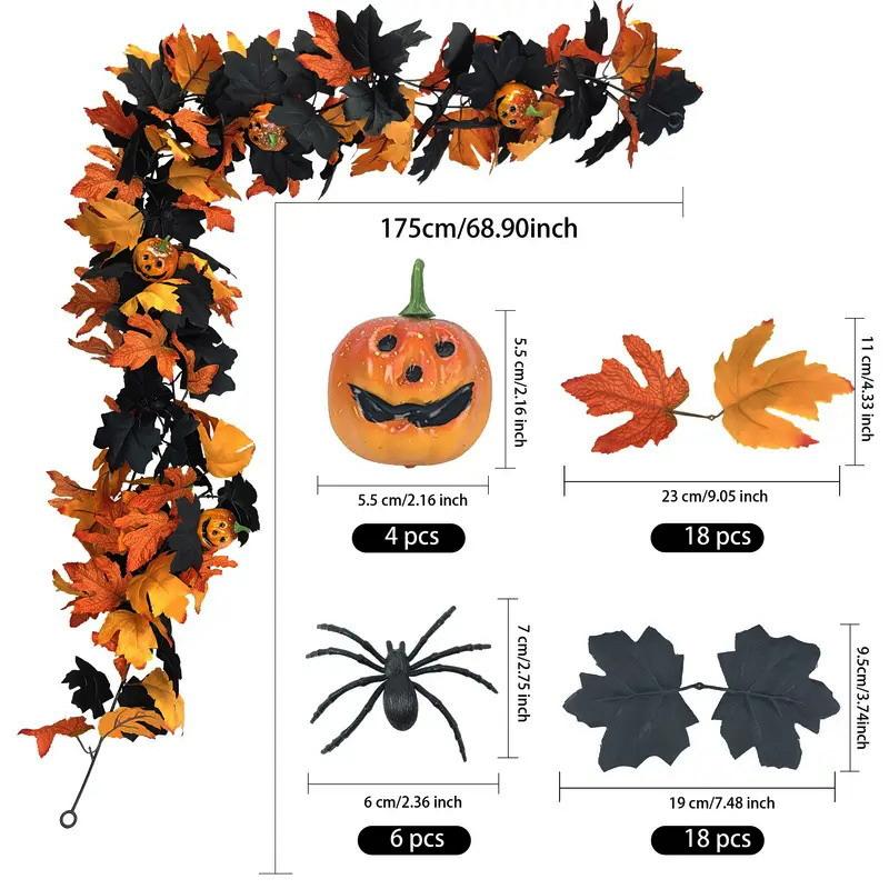 

1 Halloween Wreath With Gothic Maple Leaves And Pumpkin Vines With Spider Decorations To Create A Spooky Holiday Home Atmosphere