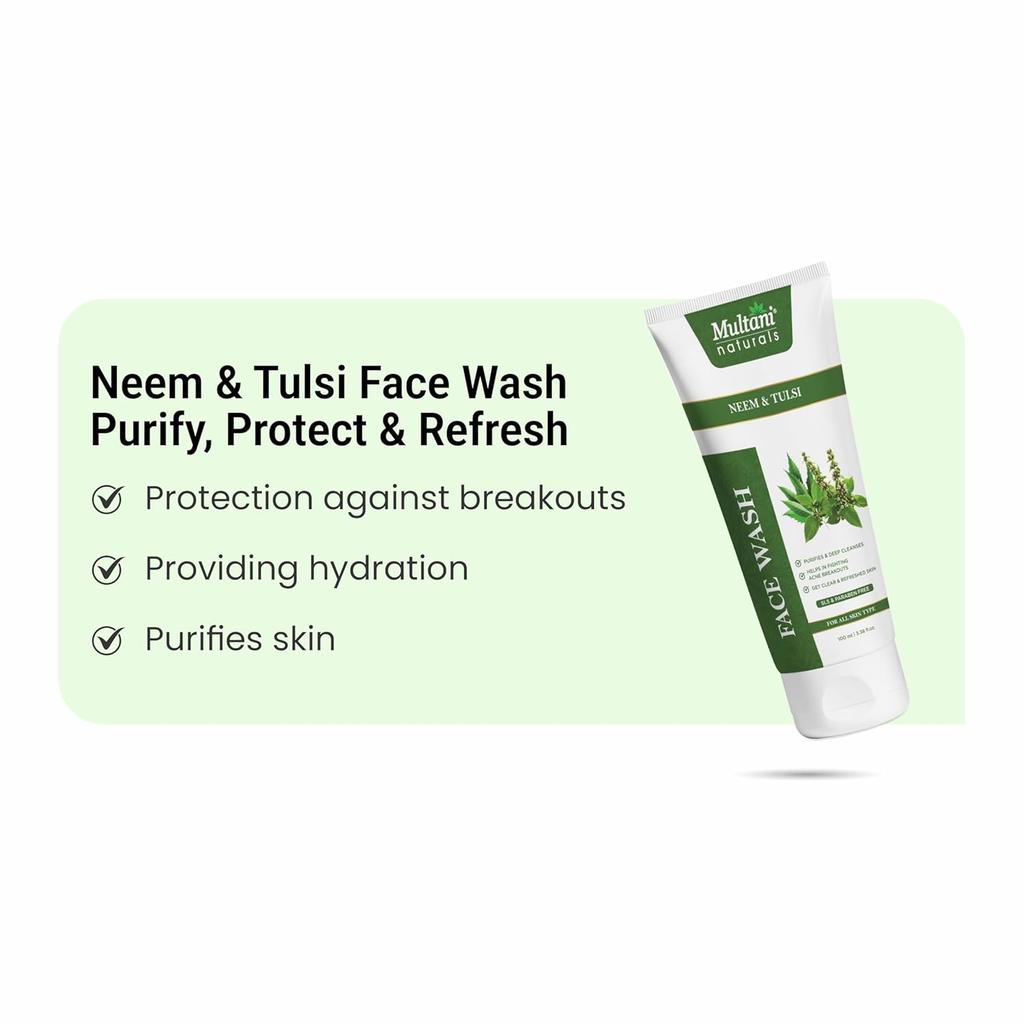Multani Naturals Neem & Tulsi Face Wash 100 ml Herbal Cleanser With Aloe Vera & Tea Tree Oil For Men & Women Unisex