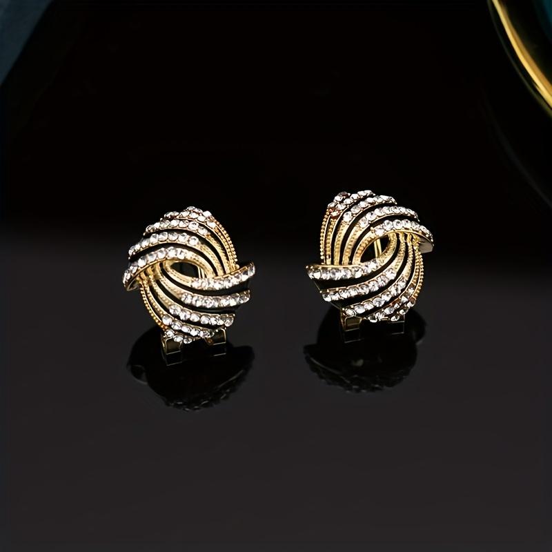 Elegant Vintage Zinc Alloy Stud Earrings with Stainless Steel Post, Geometric Square Design with Rhinestone Accents, Classic Luxury Jewelry for Women
