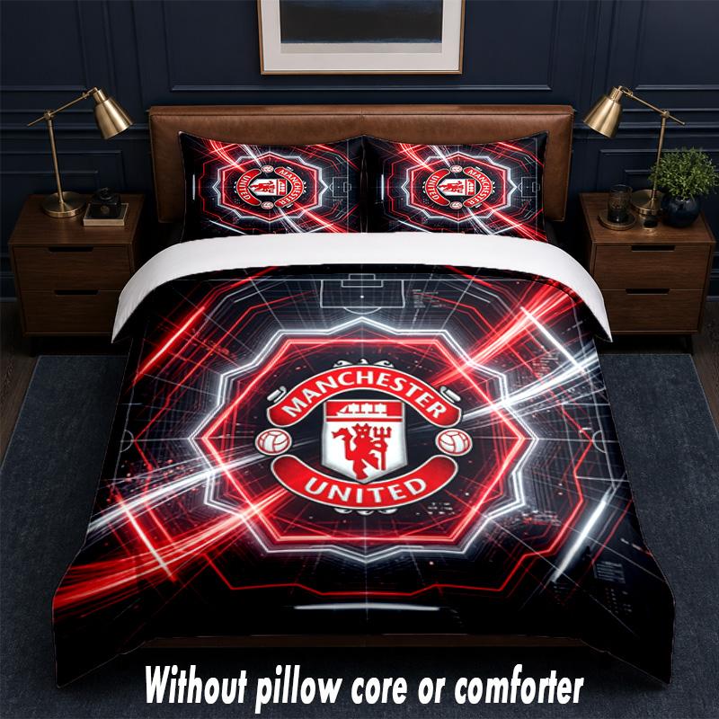 Manchester United Design Bed Bedding Set 1 Duvet Cover + 2 Pillowcases Soft Breathable Household Bed Linens