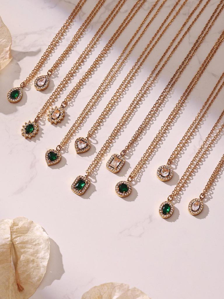 Douyin Trend Wassertropfen Strass Zirkon Anhänger Halskette & Ohrringe Damen Set, 18 Karat Vergoldeter Edelstahl.