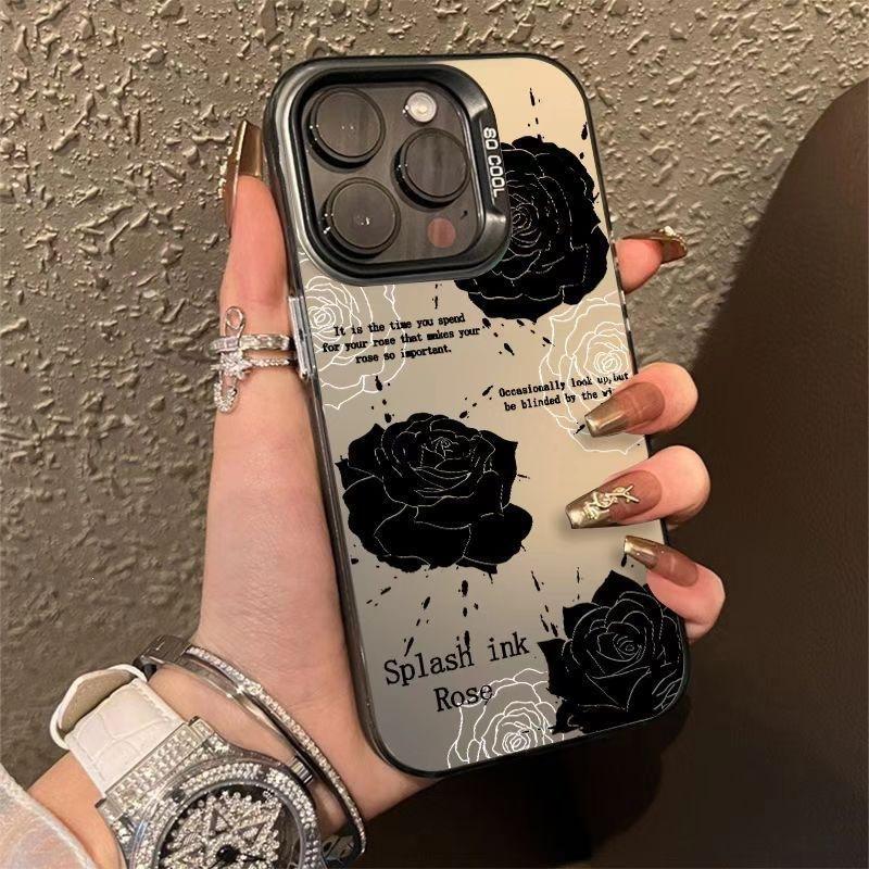 Black Rose Suitable for Apple 15 Color Silver iPhone14Pro Creative 13/11promax Color Silver 16 Protective Case