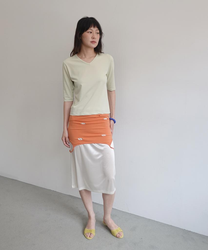 MA JOURNEE V-Neck Mid Sleeve T-Shirt_Mint
