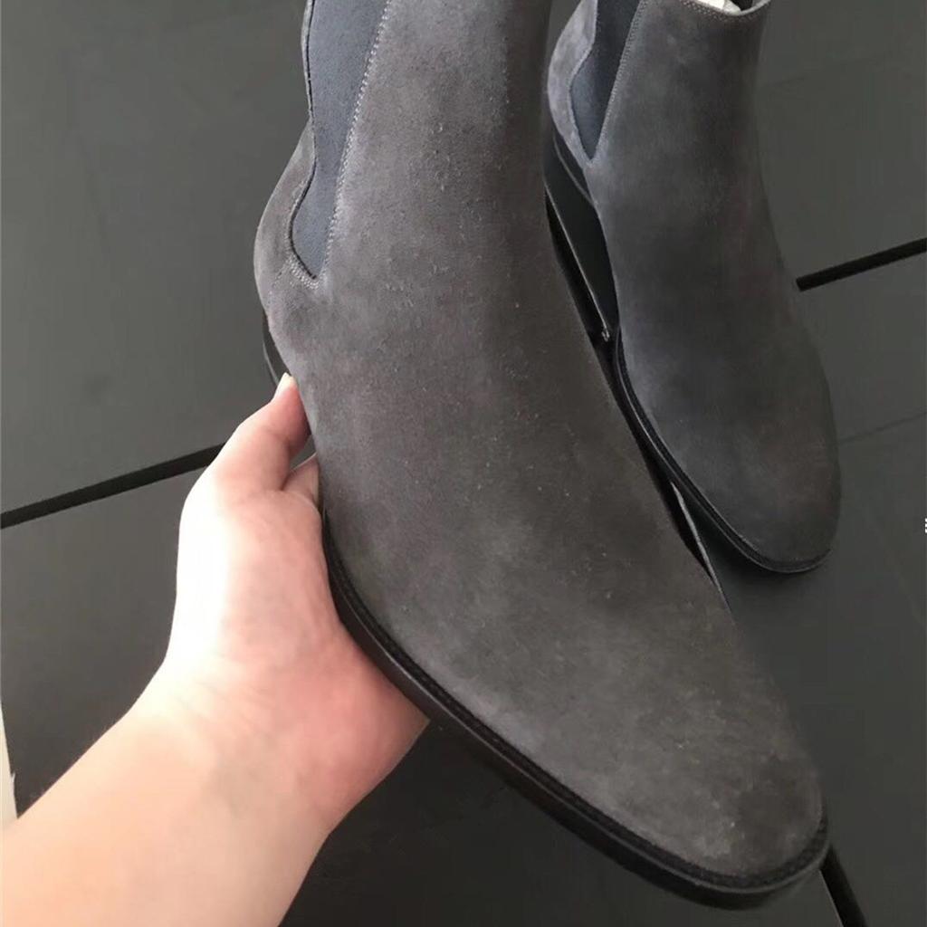 Whoholl Brand New Chelsea Boots for Men Business Flock Round Toe Slip-On Solid Men's Formal Boots Size 39-48 Mens Boots 2024