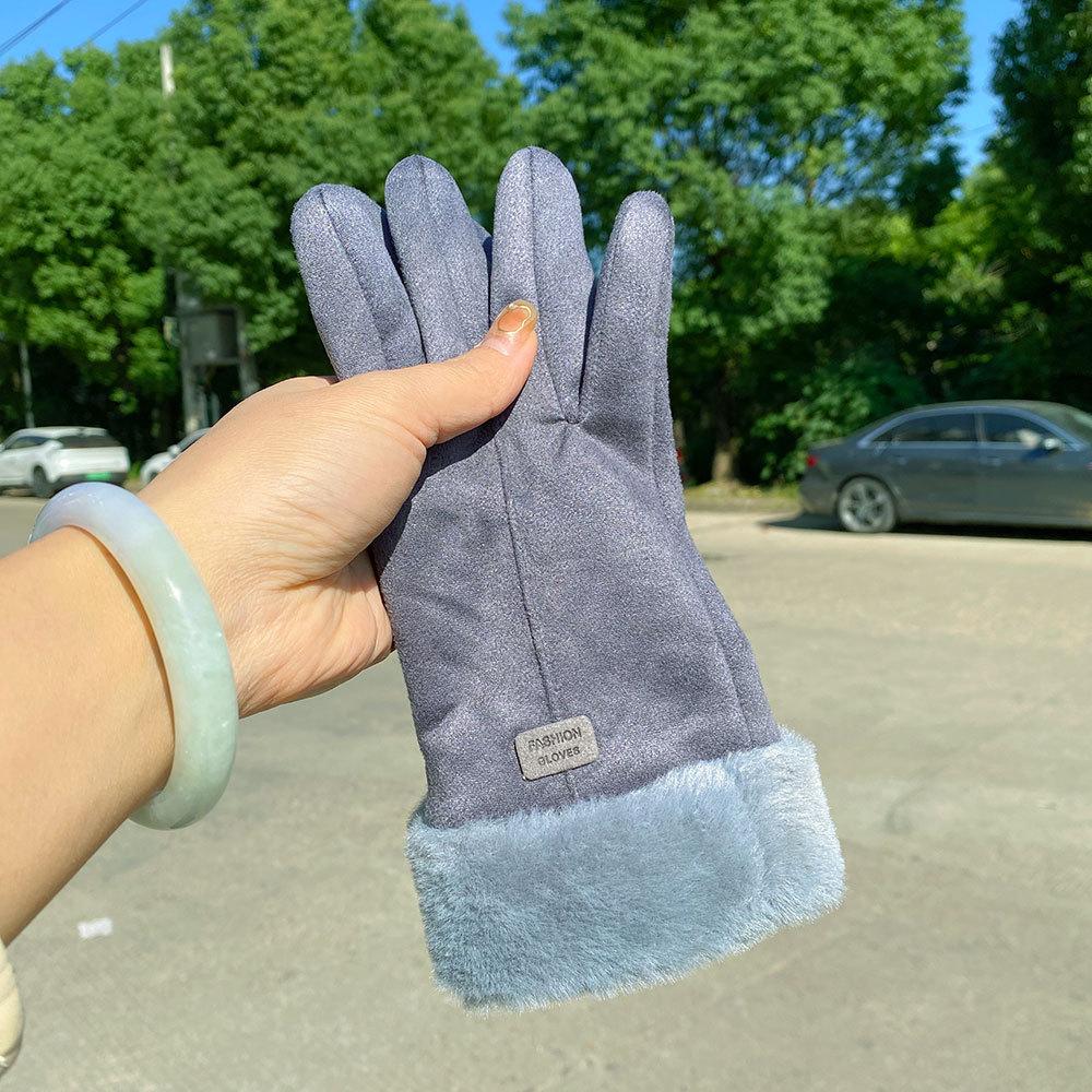 New gloves women's autumn and winter touch screen fleece warm suede gloves cycling winter thickened cold gloves