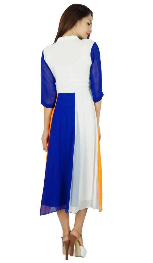 Bimba Womens Classic Mandarin Collar Shift TriColor Midi Summer Chic Dresses