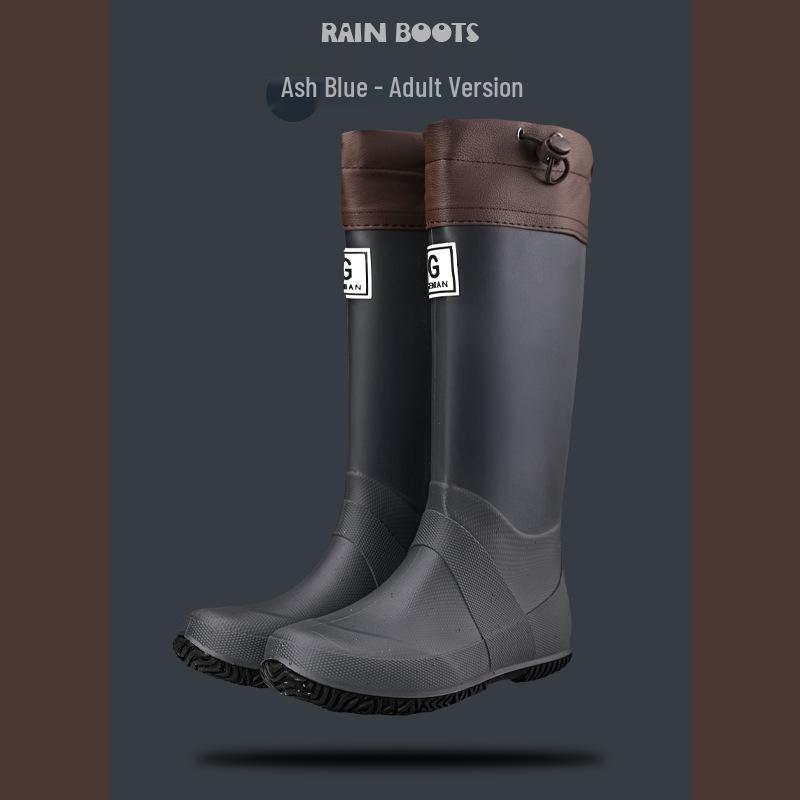 Stylish Unisex High-Top Rain Boots: Waterproof, Splash-Proof, Windproof, with Drawstring and Ribbed Texture for Travel and Wading.