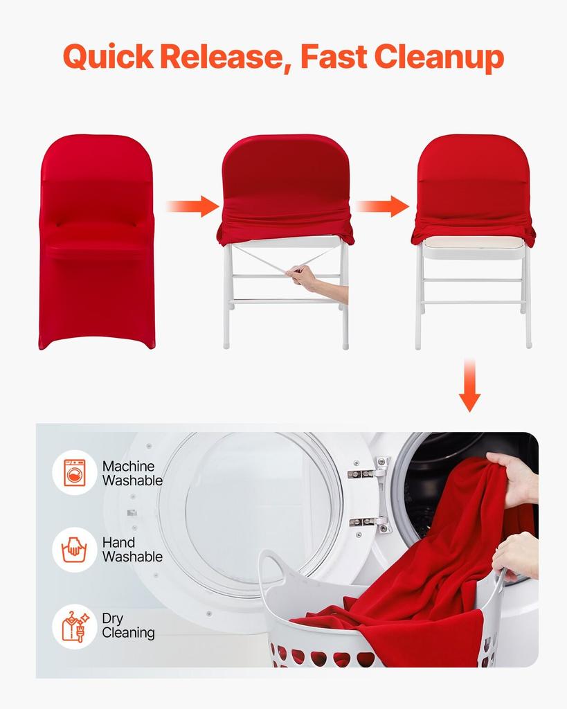 50 Pcs Red Chair Covers, Polyester Spandex Chair Cover, Stretch Slipcovers for Wedding Party Dining Banquet Flat-Front Chair Covers, Fits Chair