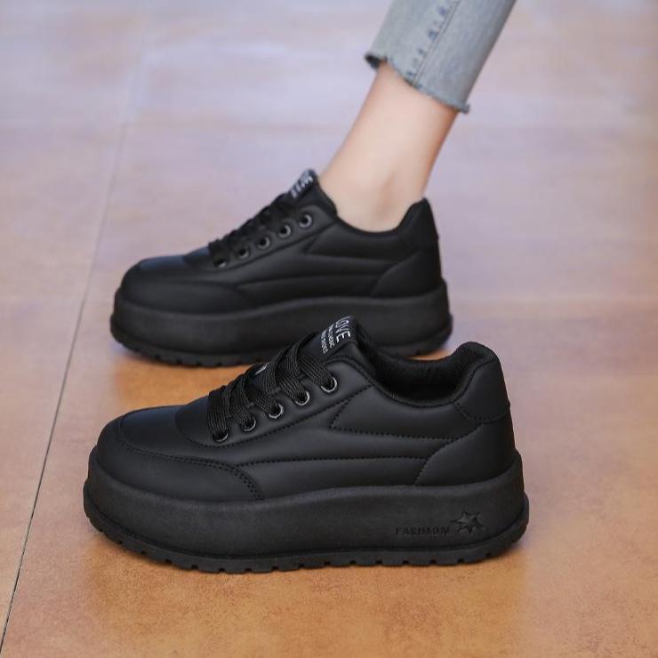Sneakers casual con plateau spesso per donna, comode scarpe da passeggio con lacci in pelle PU, scarpe da tennis antiscivolo, scarpe da corsa traspiranti da donna