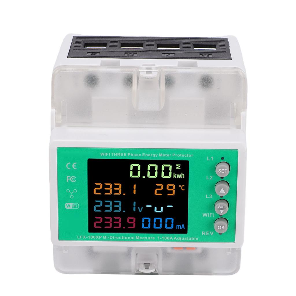 3 Phase Energy Meter Protector Support for Tuya WiFi Intelligent 4 Wire Multifunctional 100A Phone Remote Control with