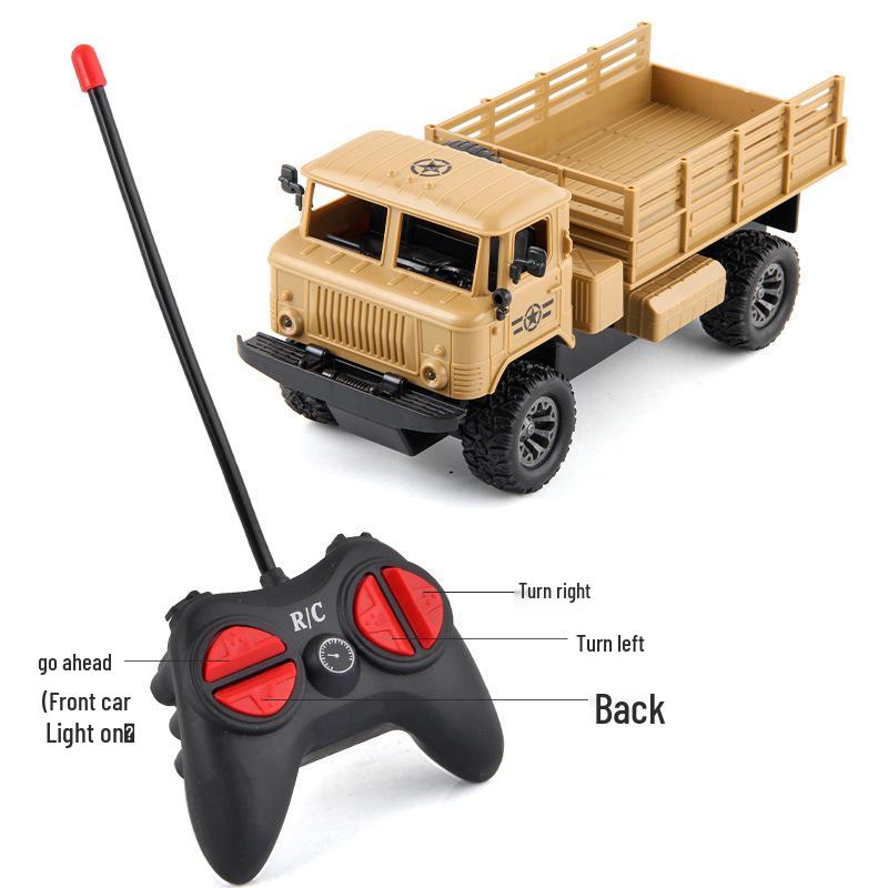 Four-Wheel Drive RC Military Transport Vehicle with USB Charging, LED Lights, and Climbing Rubber Tires