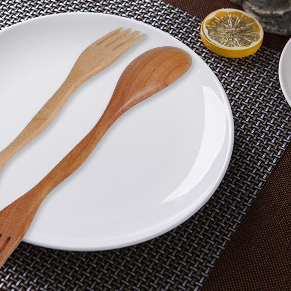 1PC 2 in1 Dual Head Soup Spoon Fork Natural Wood Cutlery Dinner Tableware Set DIY Home Kitchen Accessories Flatware