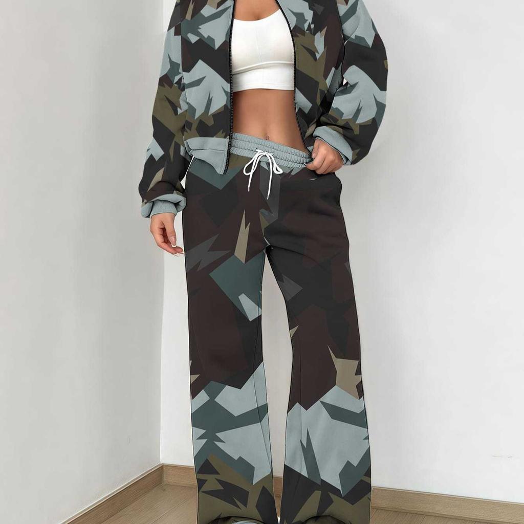 Splicing Autumn And Winter New European And American Women'S Clothing Army Green Camouflage Printing Suit Women