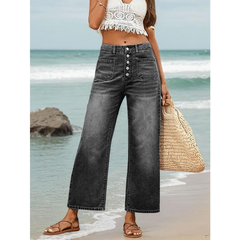 Fashion New Women's Jeans, Button-up Elastic Loose Denim Nine-point Pants