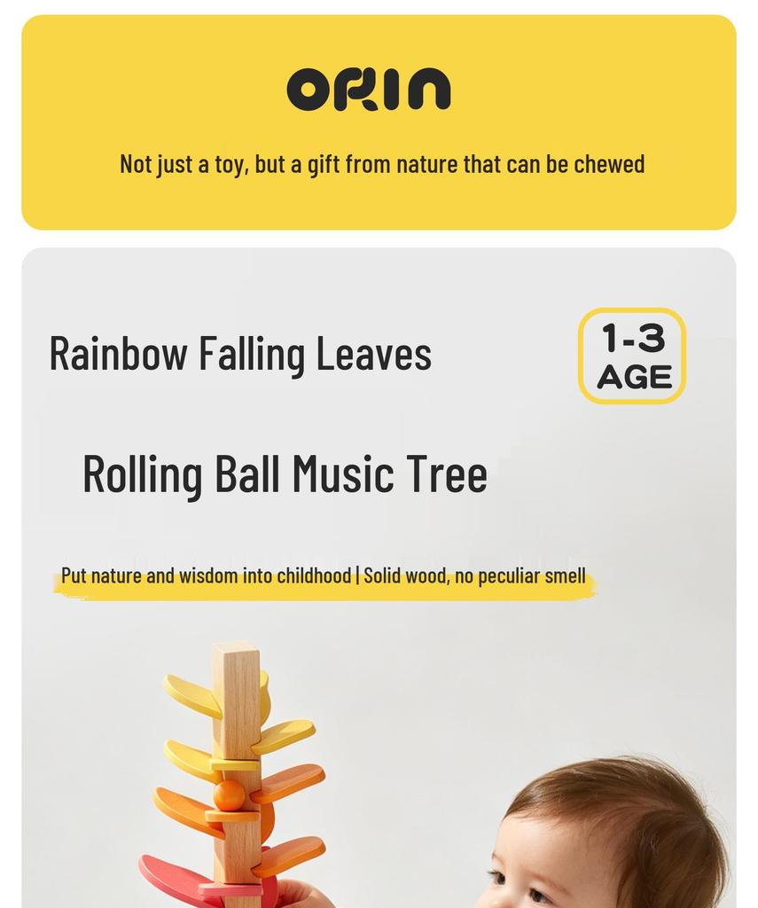 Macaron-Colored Beech Wood Music Tree: Montessori Sensory Roller Ball Toy for Early Learning