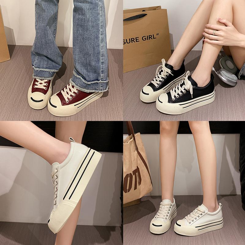 2025 new open smile inner height increase white shoes women's versatile platform casual shoes breathable college style sports women's shoes