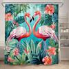 Tropical Jungle Flamingo Shower Curtains Animals Lake Lotus Flowers Palm Tree Plant Forest Scenery Fabric Bathroom Curtain Decor