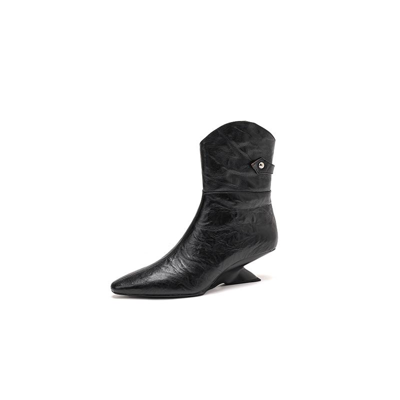 

Мода 2024 Осень Новые Женские Ботинки Острый Носок Каблук-рюмочка Натуральная Кожа Женская Обувь Элегантные Ботильоны на Высоком Каблуке Зимние Ботинки 34 чёрный