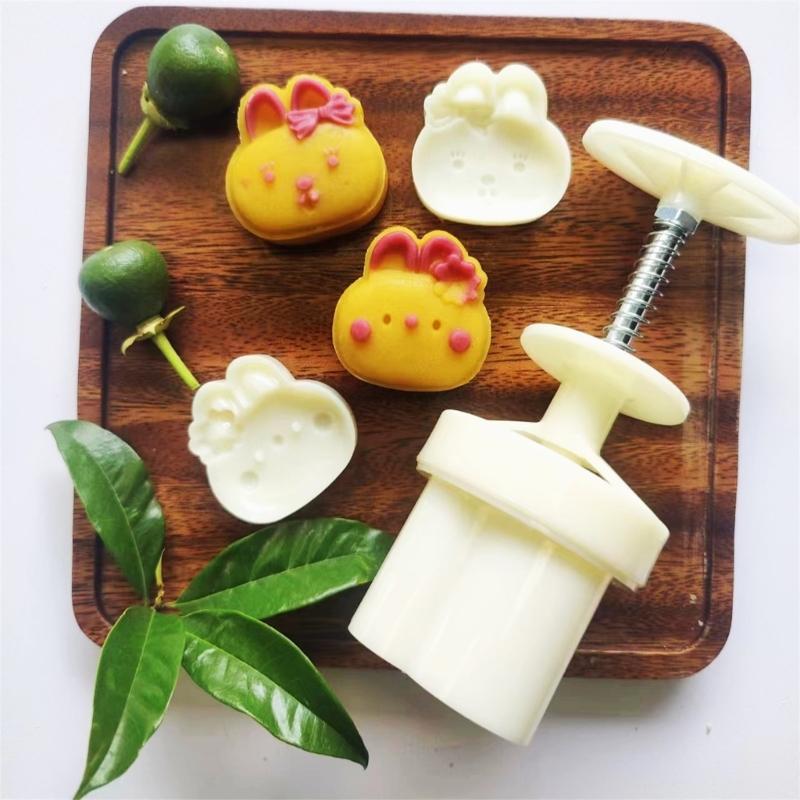 Decorative Mooncake Mould 50g Hand Pressure Handicraft Press Mould with-Stamp for DIY Model Rabbit Mooncake Decoration